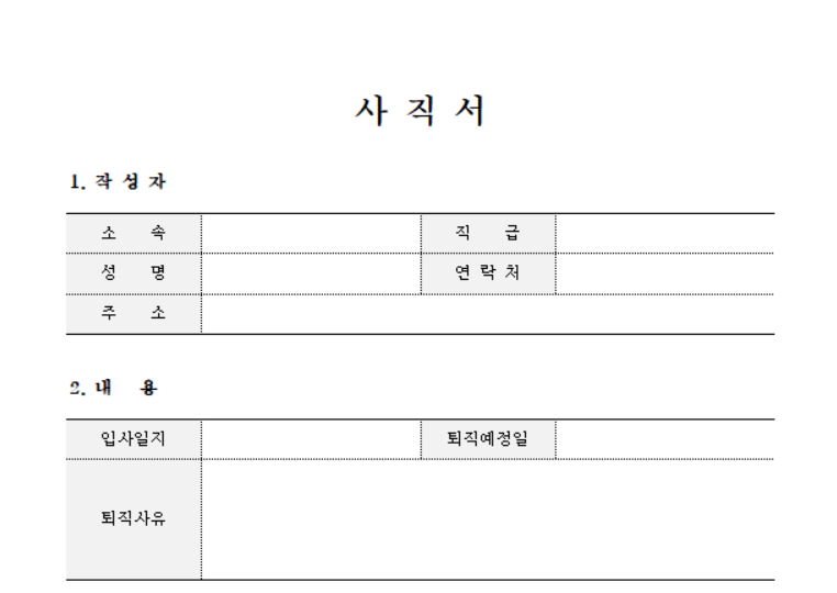 사직서 양식 다운로드, 사직서 작성방법